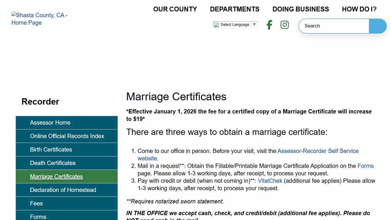 Marriage Certificates Shasta County CA