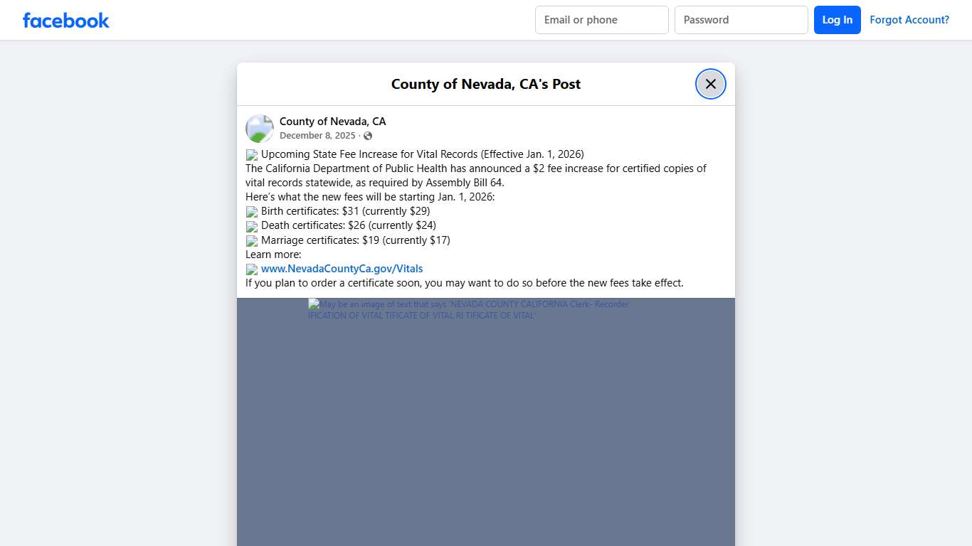 📢 Upcoming State Fee Increase for... - County of Nevada, CA Facebook